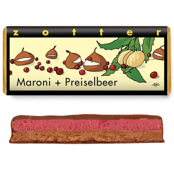 Maroni + Preiselbeer Handgeschöpfte Schokoladen