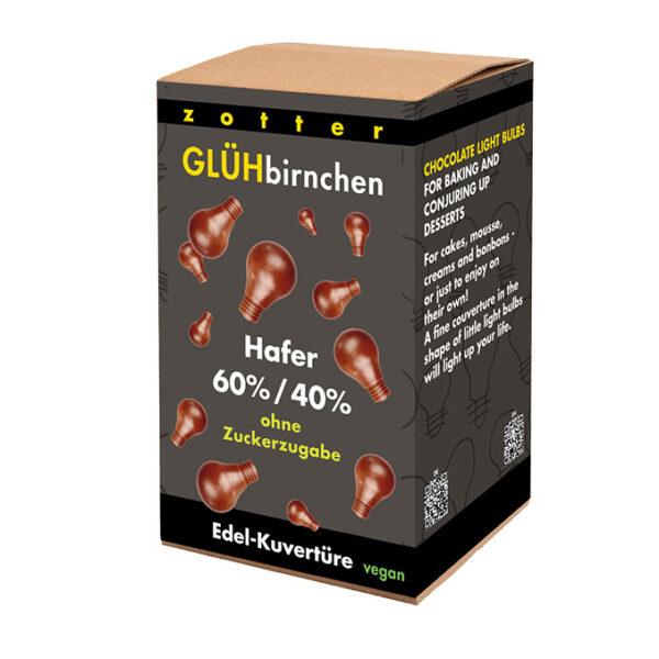 60% Kakao + 40% Haferdrink, ohne Zuckerzugabe (1000g) Glühbirnchen Edel-Kuvertüre