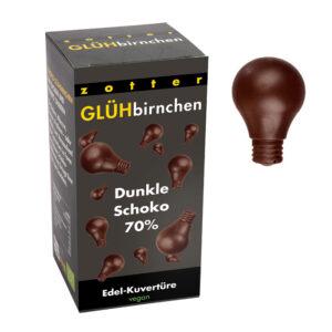 Glühbirnchen – Dunkle Schoko 70%  (130g) Glühbirnchen Edel-Kuvertüre