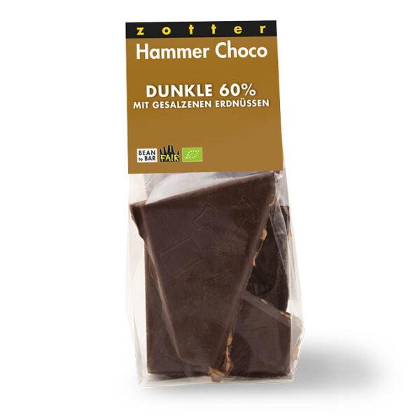 Dunkle Schoko 60% mit gesalzenen Erdnüssen Hammer Choco