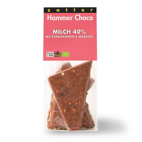 Milchschoko 40% mit Kürbiskernen und Marillen Hammer Choco