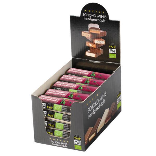 Herzkirschen + Kürbismarzipan – 25 Stk. Box (500g) handgeschöpfte Schoko-Minis