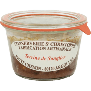 Wildschweinterrine mit Calvados. . Conserverie Saint Christophe Delikatessen