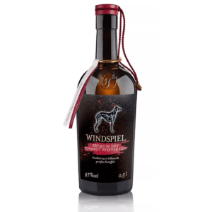 Windspiel »Premium Dry Kampot Pfeffer Gin«. Spirituosen